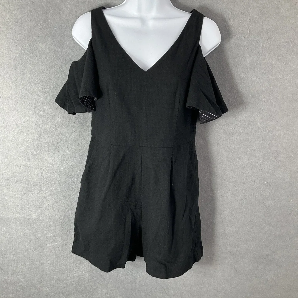 Elevenses‎ Romper Womens 0 Black 100% Cotton Cold Shoulder Pockets Festival Boho